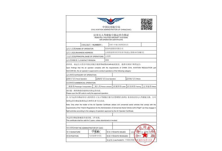 Civil Unmanned Aircraft Operator Certificate